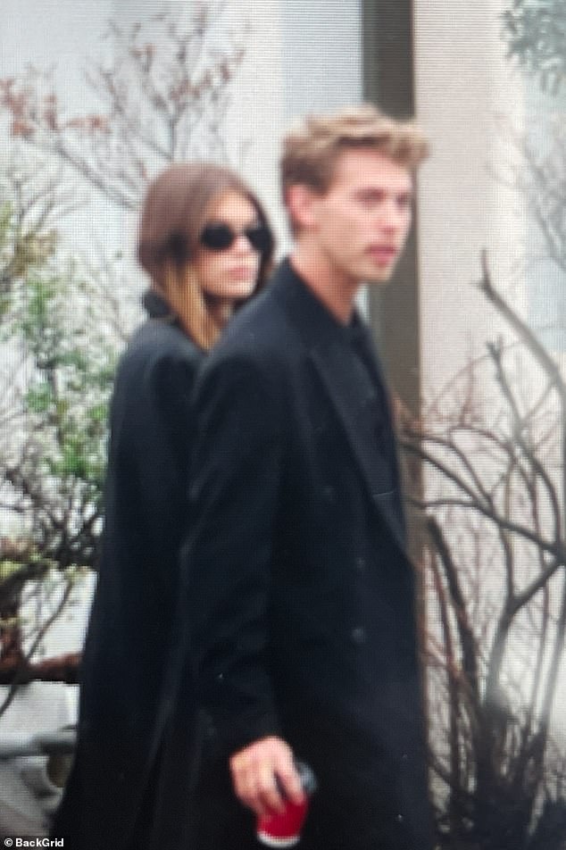 Austin Butler and Kaia Gerber were photographed attending Lisa Marie Presley's funeral together at Graceland on Sunday.