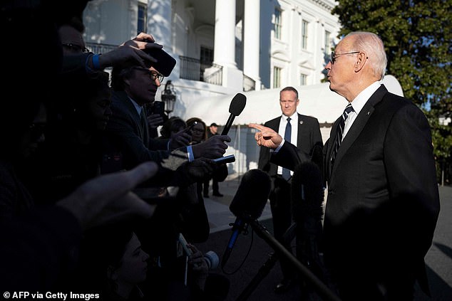 President Joe Biden fielded questions from reporters as he returned from Baltimore on Monday afternoon.  He said 'no' when asked if the US would send F-16 fighter jets to Ukraine.