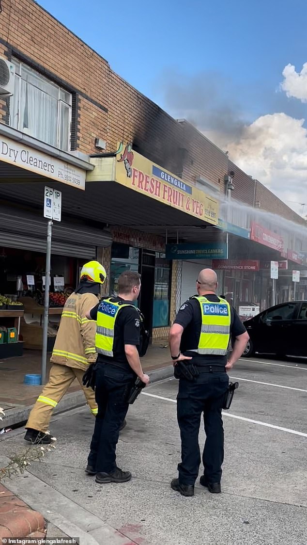 Fire crews rushed to the apartment above Sunshine Dry Cleaners, on Glengala Road in Melbourne's Sunshine West around 4:20pm on Tuesday (pictured)