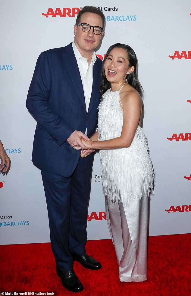 There it is: Brendan Fraser attending the AARP Movies For GrownUps Awards ceremony in Los Angeles on Saturday night;  he is seen with The Whale co-star Hong Chau.