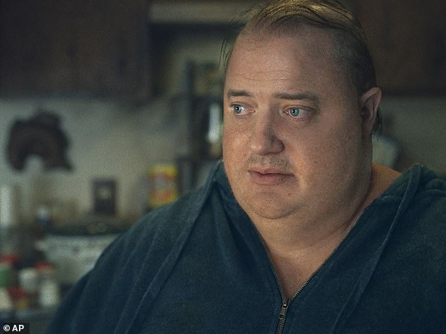 Starring role: Brendan Fraser plays the dangerously obese English teacher Charlie in The Whale, a role that could win him an Academy Award for Best Actor in March.