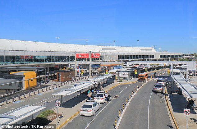 A security breach brought Brisbane airport (pictured) to a screeching halt as security locks down all flights and prevents customers from entering while they search for the perpetrators.