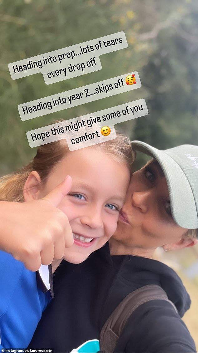 Carrie Bickmore was filled with excitement Tuesday after celebrating a major milestone for one of her children: her daughter Evie's first day back at school.