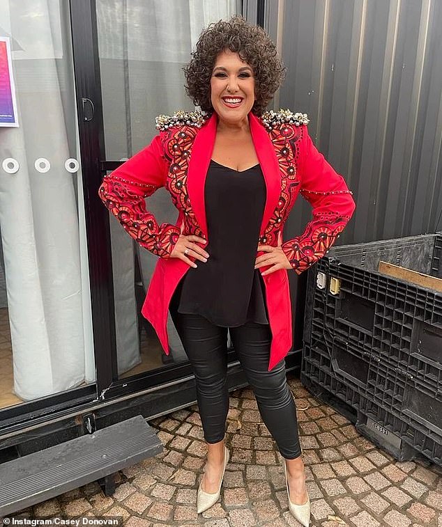 Casey Donovan (pictured) showed off the results of her incredible weight loss while making a powerful fashion statement on Friday.