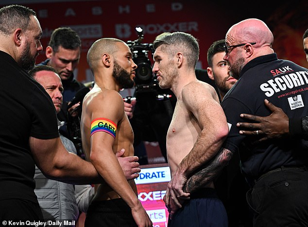 Chris Eubank Jr (centre left) wore a rainbow bracelet in support of the LGBT+ community when he faced Liam Smith (centre right) before their fight on Saturday.