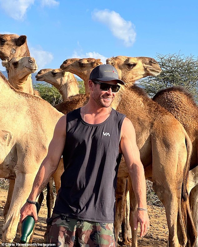 Last week, the family shared even more pictures from their trip, including one in which the 39-year-old actor showed off his muscles in a tank top while posing in a field with some camels.