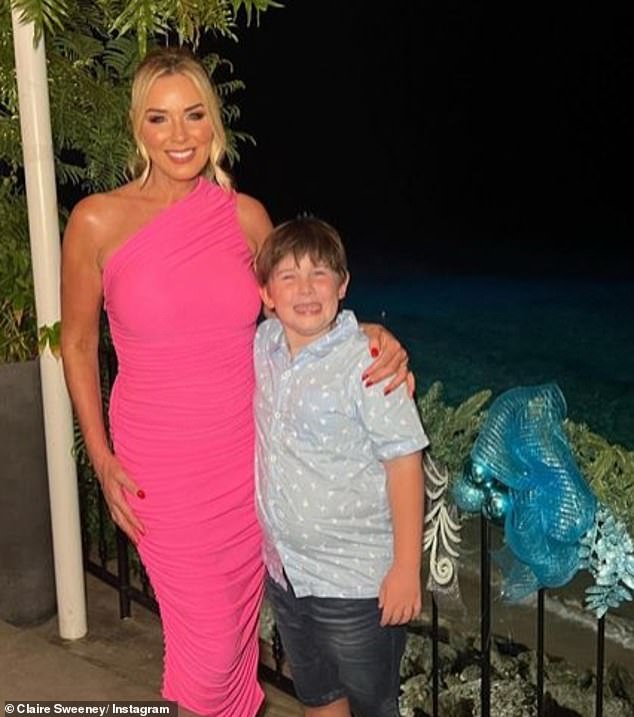 Family time: Claire has been sharing snaps of her luxury getaway on Instagram, including sweet photos with her son Jaxon, seven