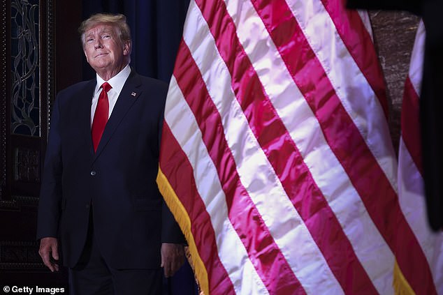 Former United States President Donald Trump arrives for remarks at the South Carolina State House on January 28, 2023 in Columbia, South Carolina.