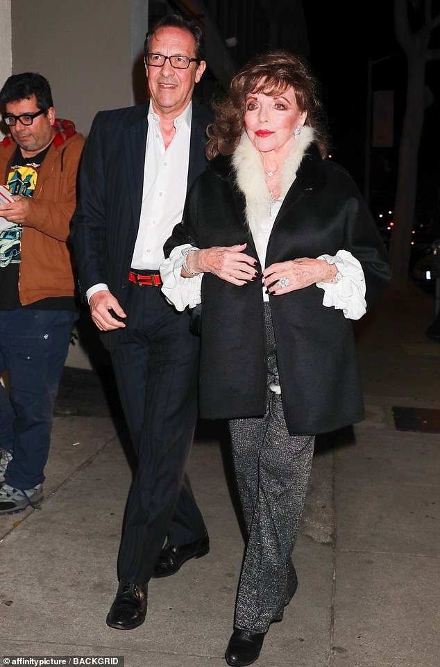 In town: Dame Joan Collins, 89, was seen enjoying dinner at Hollywood hotspot Craig's with her fifth husband, Percy Gibson, 58.