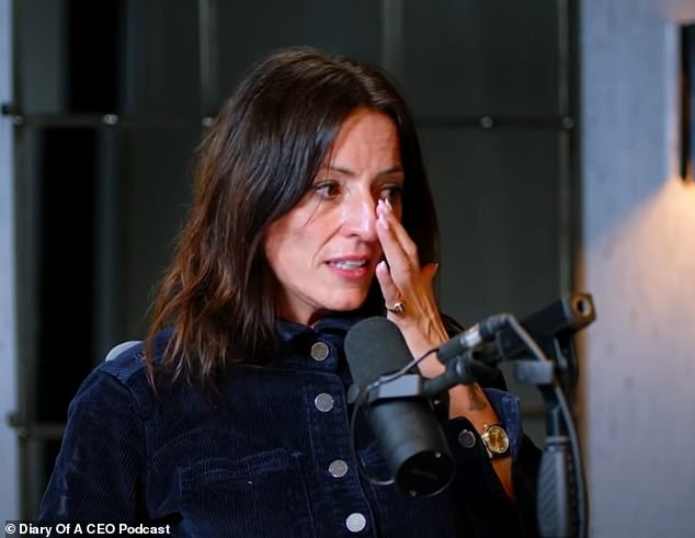 Upset: Davina McCall broke down in tears remembering the death of her late half-sister from lung cancer when she made a very candid appearance on Steven Bartlett's The Diary Of A CEO podcast