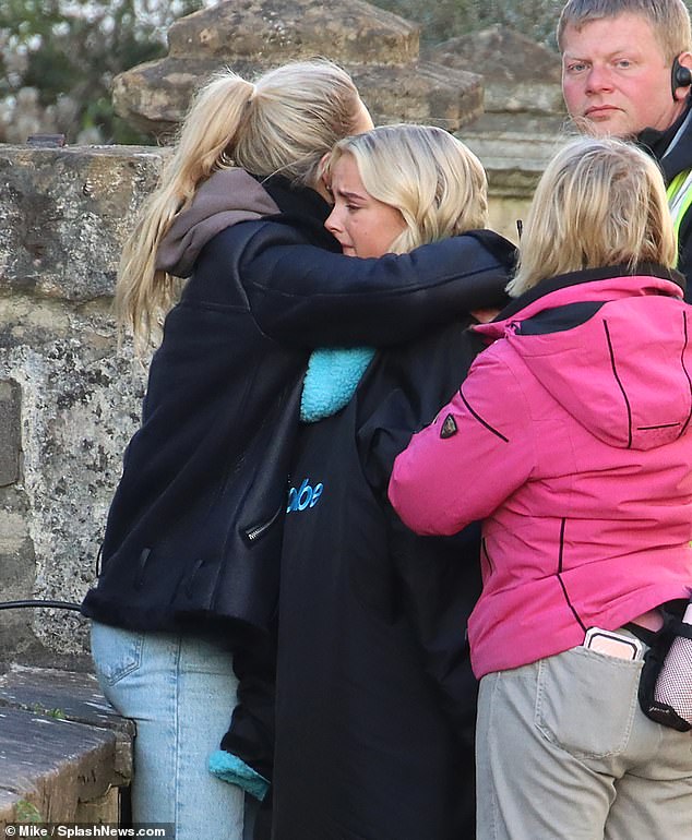 Filming: Millie Gibson bundled up while filming scenes for Doctor Who in Bristol on Friday