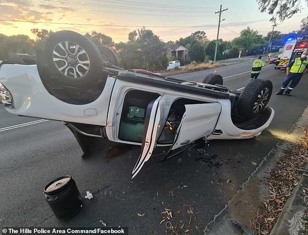 A driver whose van ended up on his roof across the road in a wrecked accident told police he lost control after spilling coffee on himself.