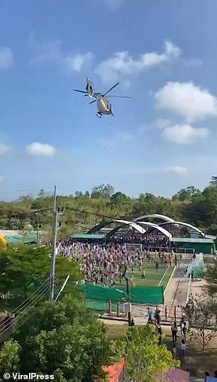 Navy helicopter arrives at the National Children's Day event in eastern Thailand.