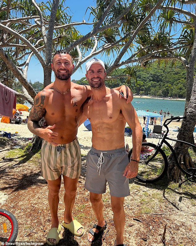 Former NRL star Beau Ryan (right) celebrated a decade of friendship with fellow player Quade Cooper (left) on Wednesday by spending a fun day out in Quade's Gold Coast hometown.