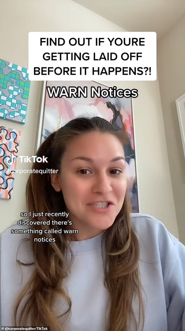 TikTok user Gabby, known as @corporatequitter, shared a video about the WARN Act, which stands for Worker Adjustment and Retraining Notification.