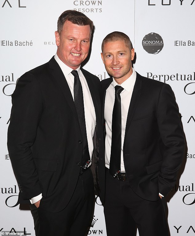 Famous accountant Anthony Bell is reportedly to stay with his old friend Michael Clarke after he became embroiled in a fiery brawl between the former Australian cricket captain and his girlfriend Jade Yarbrough in a public park in Noosa.  Pictured: Anthony Bell and Michael Clarke in 2014