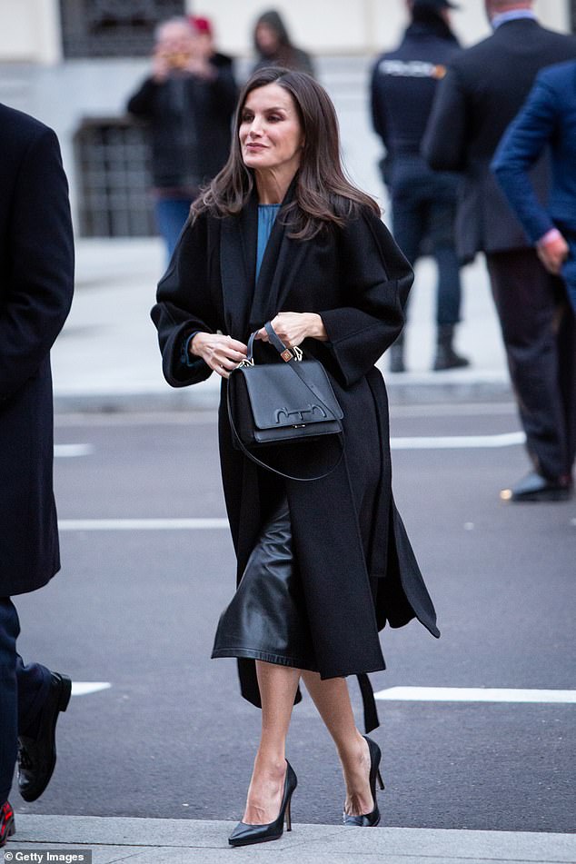 Queen Letizia of Spain arrives today for a meeting at the Royal Spanish Academy in Madrid.