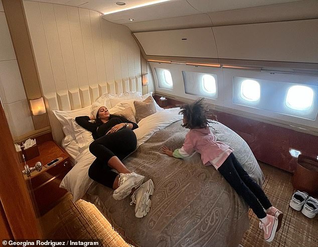 Wow!  Georgina Rodríguez showed off the double bed on her partner Cristiano Ronaldo's private jet as they flew to Saudi Arabia following his transfer from Al Nassr for £175m a year.