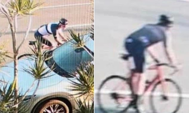 The video shows a lycra-clad cyclist walking past his car and leaning over to spit at him.