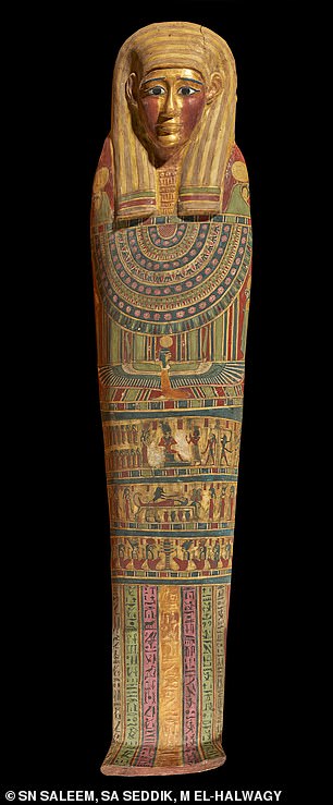 The 'Golden boy' mummy had been laid inside two coffins. Pictured: the outer coffin