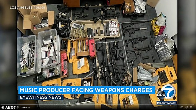 This is the batch of weapons and ammunition found during a raid on Max Adam Lord's studio