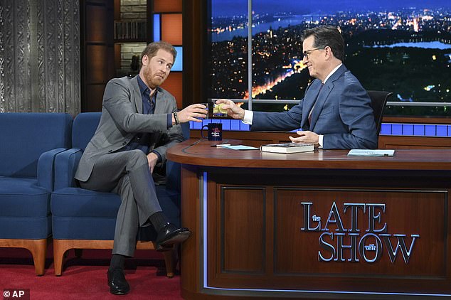 Prince Harry tried to channel his inner prankster after days of 'moaning' drinking tequila and joking with a studio audience in his latest appearance to promote his controversial memoir.