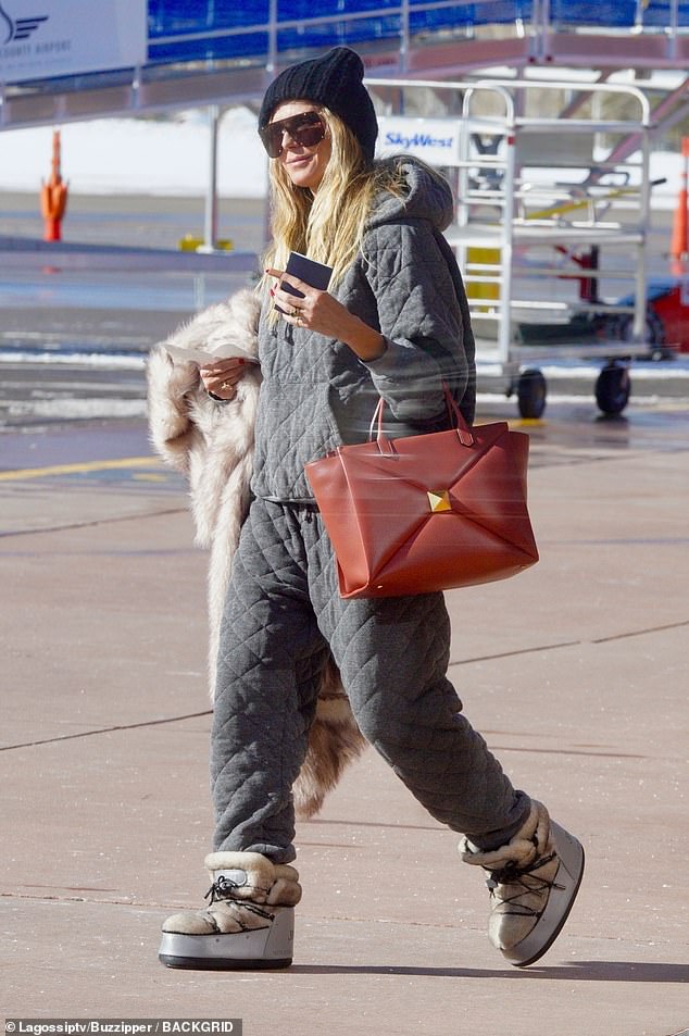 Fashionista: Heidi Klum made a stylish appearance as she arrived at the airport in Aspen, Colorado, with her husband Tom Kaulitz on Thursday.