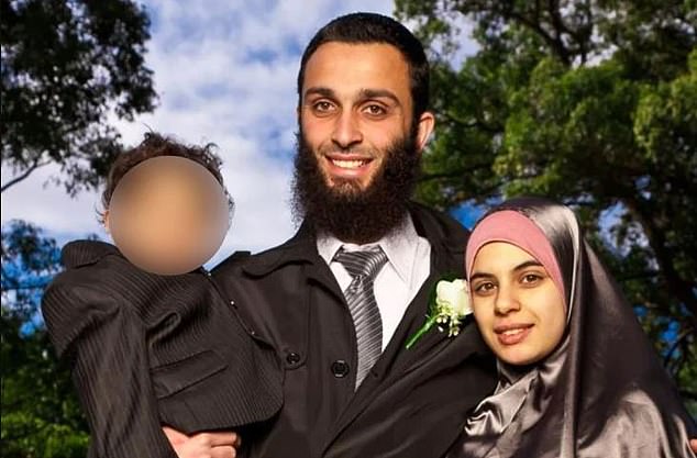 Mariam Raad (right, with her IS terrorist husband who was killed in Syria in 2018) spent the night in police cells outside a rowdy pub in country New South Wales.