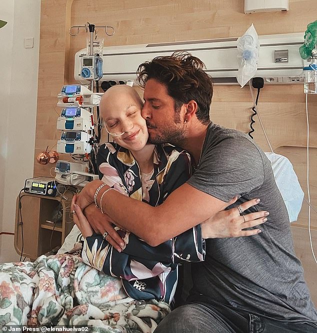 Elena, who had almost a million followers on Instagram, battled Ewing's sarcoma during her late teens (Pictured: Elena in the hospital with singer Manuel Carrasco).