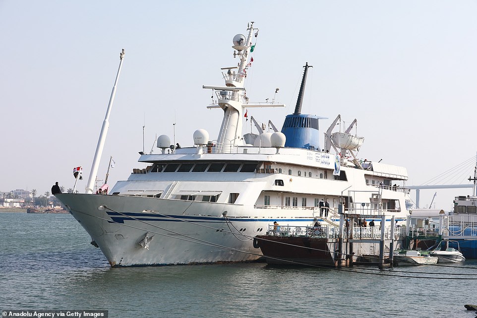 Stunning footage shows the inside of Saddam Hussein's mega-yacht, which has now been converted into a scientific research ship (pictured January 17)