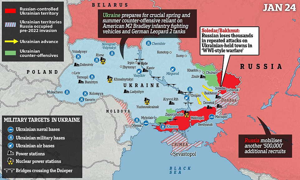 JUSTIN BRONK, a research fellow at the Royal United Services Institute in London, discussed the latest situation in an article for MailOnline today as Ukraine prepares for a crucial spring and summer offensive.