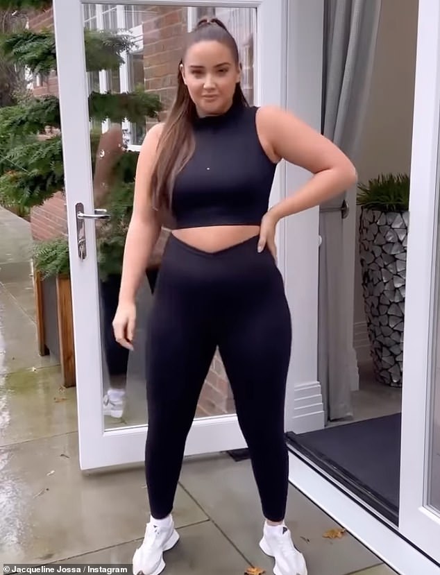 Gym bunny: Jacqueline Jossa looked amazing as she flaunted her figure in looks from her new activewear range in a video shared to her Instagram page