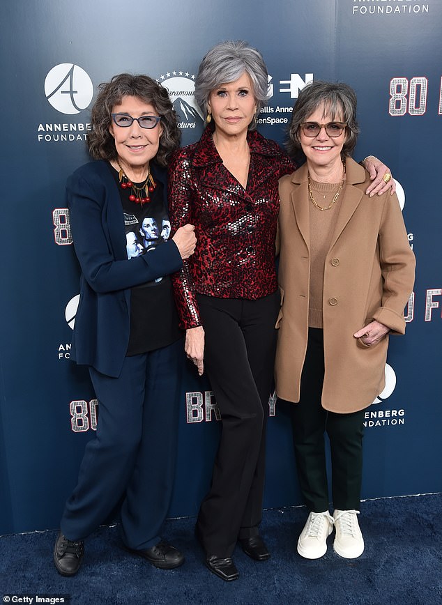 Girls with style: Jane Fonda joined her co-stars Sally Field and Lily Tomlin at the Annenberg Foundation luncheon and panel for her film 80 For Brady on Monday.