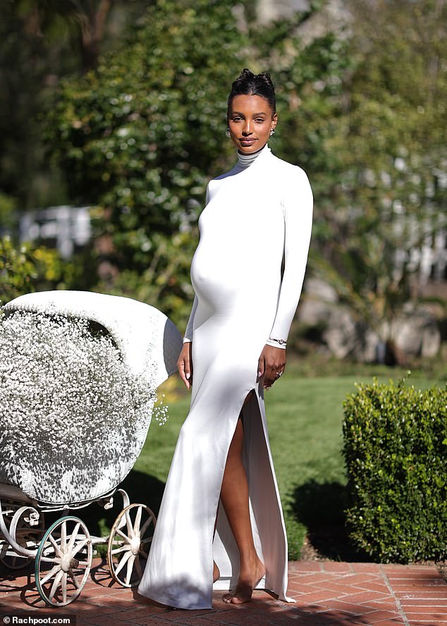 Celebration: Jasmine Tookes enjoyed a beautiful baby shower over the weekend surrounded by friends and family in Los Angeles