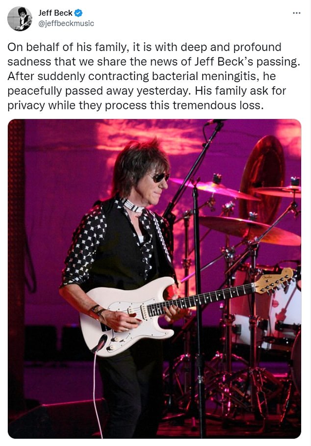 Jeff Beck dies aged 78 Legendary British guitarist passes away