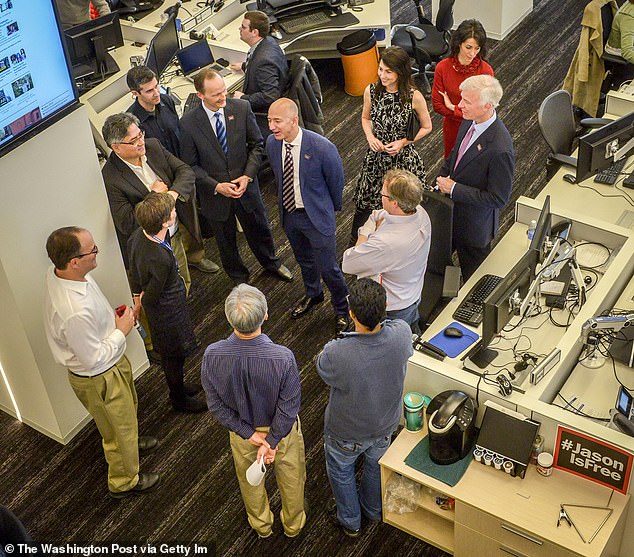 Jeff Bezos (pictured during a visit in 2016) made a surprise appearance at a Washington Post editorial meeting Thursday morning for the first time in more than a year.