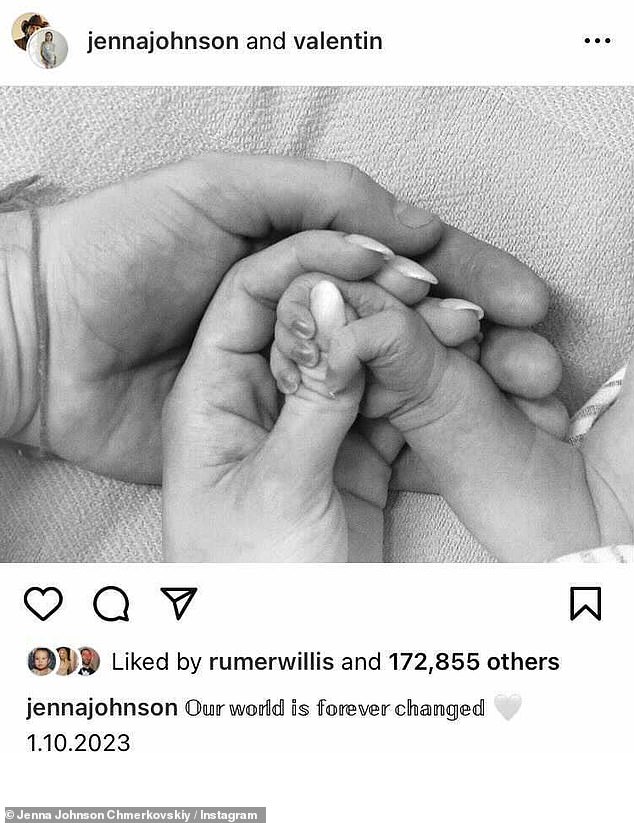 Baby news!  Dancing With The Stars pros Jenna Johnson, 28, and her husband Val Chmerkovskiy, 36, welcomed their first child and shared the news on Instagram on Wednesday.