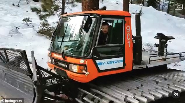 Jeremy Renner on the snow jack machine believed to have been involved in Sunday's crash in 2019 video