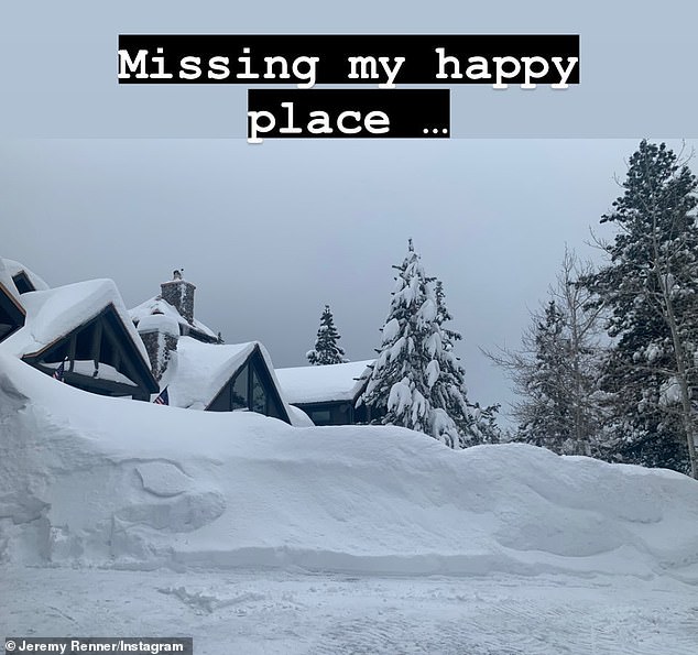 Happy Place: The Avengers star posted a photo of a snow-covered cabin on Monday, writing: 