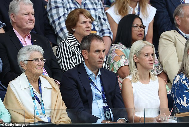 Jim Chalmers (pictured with his wife Laura at the Australian Tennis Open in Melbourne) criticized his predecessor Josh Frydenberg for mocking him for his embrace of yoga and Hindu spirituality while presenting a vision to remake capitalism.