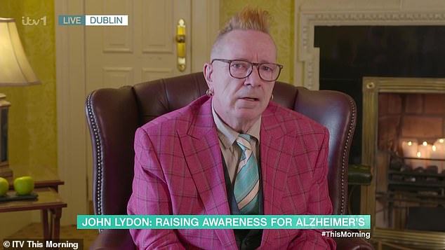 Tough: John Lydon broke down in tears while discussing caring for his Alzheimer's-stricken wife, Nora Forster, on Tuesday's This Morning