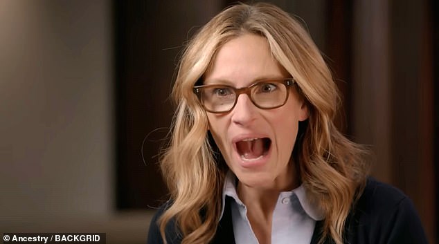 Shocked: Julia Roberts was shocked to discover she's not a 'Roberts' after a dig into her family archives revealed a secret scandal