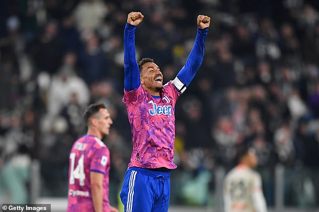 Danilo celebrates after giving his team the lead at the end of the match against Udinese