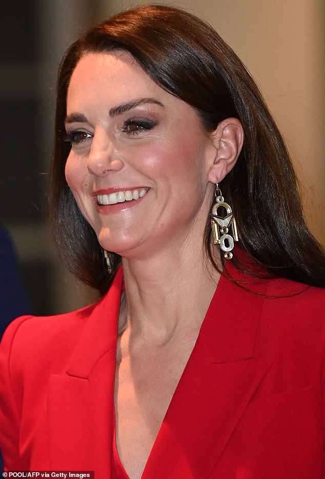 The 41-year-old Princess of Wales (pictured) once again wore a pair of CHALK Regency earrings, £75, to an event at BAFTA in London tonight