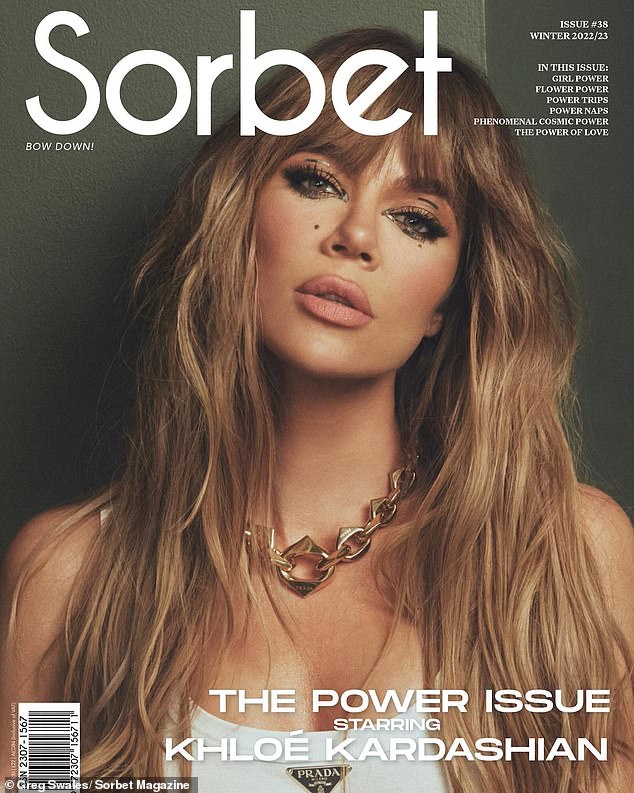 Just temporary!  Khloe Kardashian claimed wearing clip-in bangs 'changed the shape' of her face as she posed for the latest Sorbet magazine cover