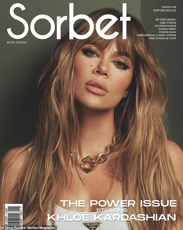 Gorgeous: Khloe Kardashian looked gorgeous when she sported new bangs on the cover of Sorbet magazine  The reality star shared a cover snap titled 'The Power Issue starring Khloe Kardashian' on social media on Monday.