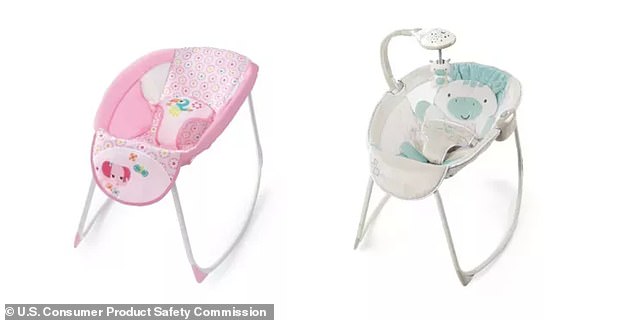 Fisher-Price infant recliner shown left and Kids2 harness shown right