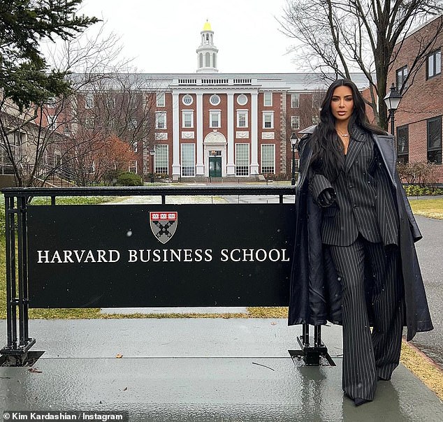 Her perspective: A day after her visit as a guest at Harvard Business School, Kim Kardashian took to social media to share photos from the trip, including one highlighting her elegant suit.