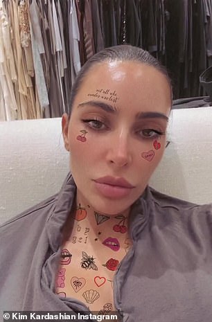 Do you miss Pete?  Kim Kardashian played with a fun filter Thursday that gave her face and neck tattoos reminiscent of her ex Pete Davidson's collection of body ink.