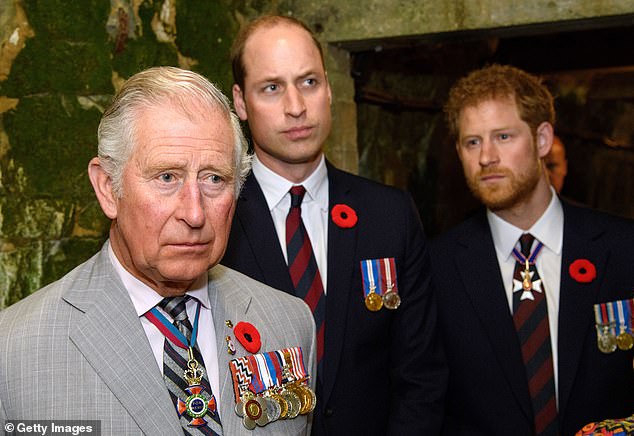 WAR AND PEACE: Charles, William and Harry at a 2017 military memorial event